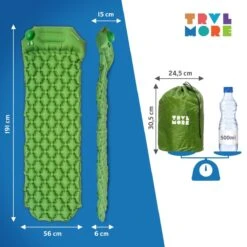 TRVLMORE Slaapmat - Zelfopblazend - 1 Persoons - Ingebouwde Pomp En Kussen - Groen -Campingwinkels 1200x1200 1280