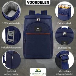 Needventure Koeltas - Lunchtas - Koelrugtas - Picknicktas - 20 Liter - Flessenhouder - Bieropener - Blauw -Campingwinkels 1200x1200 1369