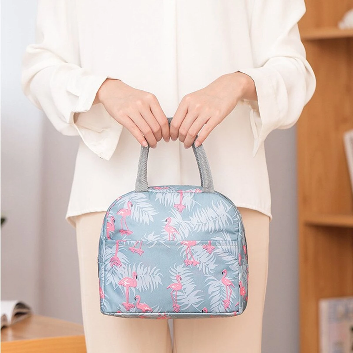 Koeltas - Lunchtas - Volwassenen En Kinderen - Compact & Handig: Zomer - Picknick -School - Lunch - Werk - Grijs Flamingo 2 Koeltas - Lunchtas - Volwassenen En Kinderen - Compact & Handig: Zomer - Picknick -School - Lunch - Werk - Grijs Flamingo - Image 2