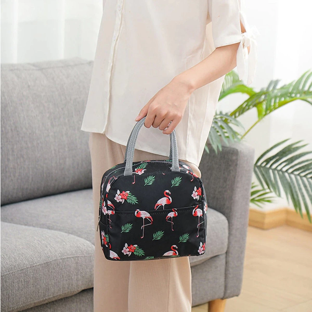 Koeltas - Lunchtas - Volwassenen En Kinderen - Compact & Handig: Zomer - Picknick -School - Lunch - Werk - Zwart Flamingo 2 Koeltas - Lunchtas - Volwassenen En Kinderen - Compact & Handig: Zomer - Picknick -School - Lunch - Werk - Zwart Flamingo - Image 2