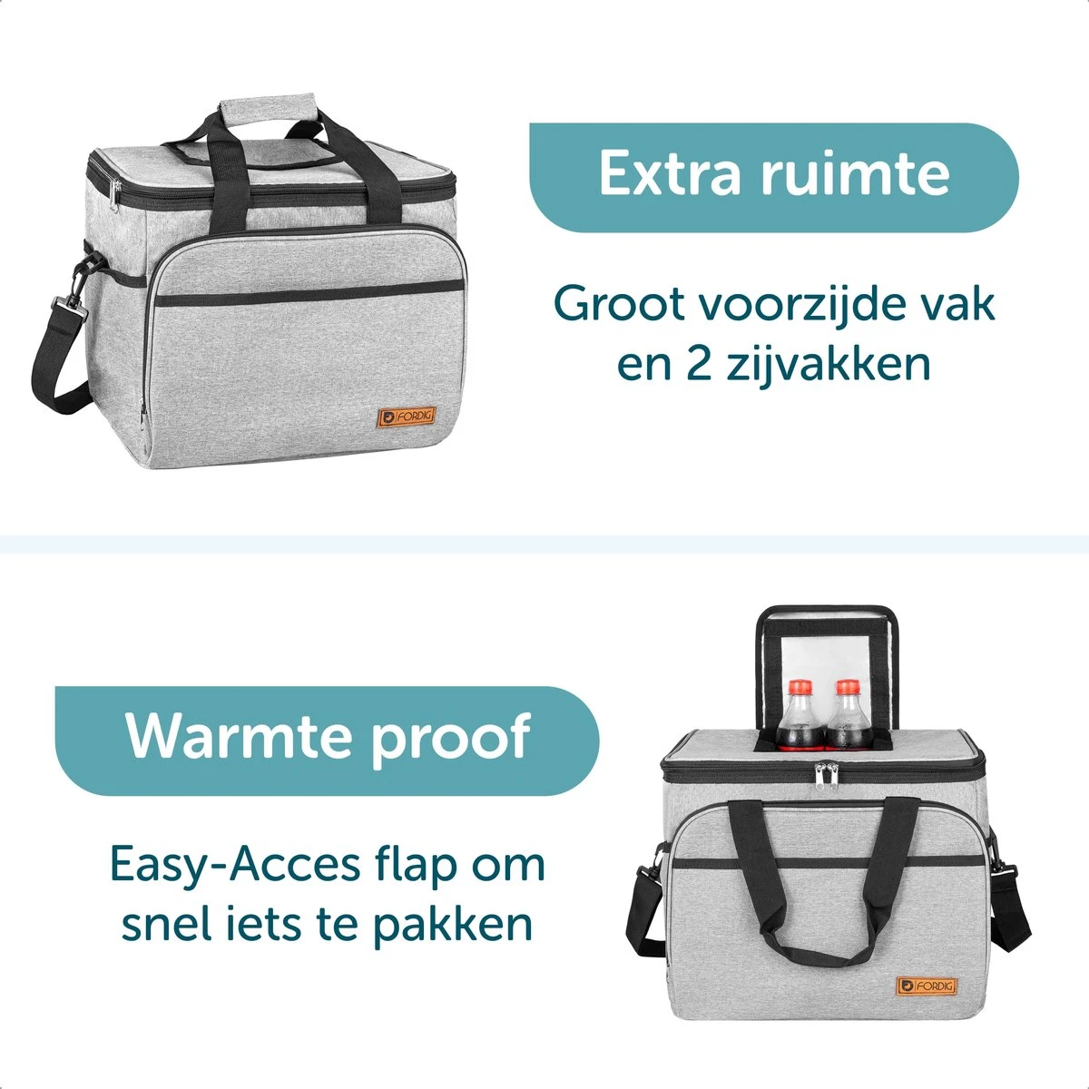 ForDig Koeltas XL Grijs (30 Liter) - Gemaakt Van 600D Polyester Met PEVA-Voering - Ruimte Voor 40 Blikjes Of 20 Halve Liter Flessen - Opvouwbaar Koel Tas Met Easy-Acces Flap - Ruimte Voor Bestek - Picknick Cool Bag - Coolerbag - Grote Cooler 6 ForDig Koeltas XL Grijs (30 Liter) - Gemaakt Van 600D Polyester Met PEVA-Voering - Ruimte Voor 40 Blikjes Of 20 Halve Liter Flessen - Opvouwbaar Koel Tas Met Easy-Acces Flap - Ruimte Voor Bestek - Picknick Cool Bag - Coolerbag - Grote Cooler - Image 6