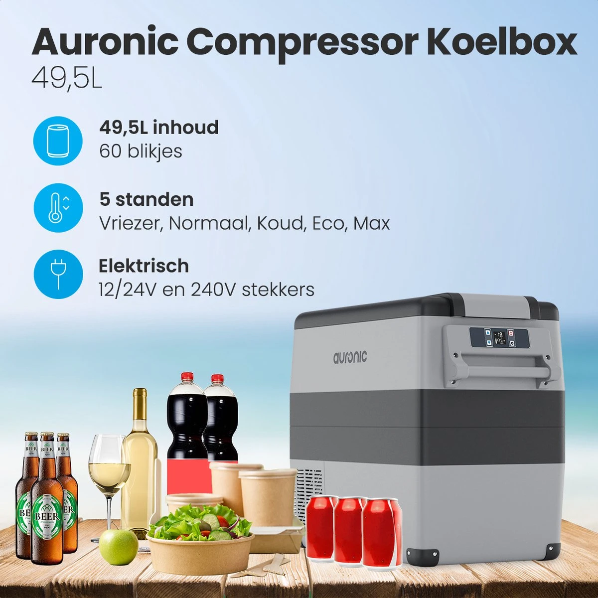Auronic Elektrische Koelbox - 49.5L - Compressor - 12V En 240V - Grijs 2 Auronic Elektrische Koelbox - 49.5L - Compressor - 12V En 240V - Grijs - Image 2