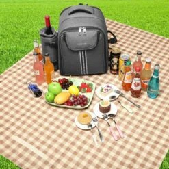 Kono Koeltas - Koelrugzak - Picknick - Picknicktas Met Flessenhouder - Koelrugtas Met Picknickkleed - Grijs (E6915 GY) -Campingwinkels 1200x1200 1708