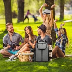 Kono Koeltas - Koelrugzak - Picknick - Picknicktas Met Flessenhouder - Koelrugtas Met Picknickkleed - Grijs (E6915 GY) -Campingwinkels 1200x1200 1709