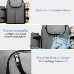 Kono Koeltas - Koelrugzak - Picknick - Picknicktas Met Flessenhouder - Koelrugtas Met Picknickkleed - Grijs (E6915 GY) -Campingwinkels 1200x1200 1710
