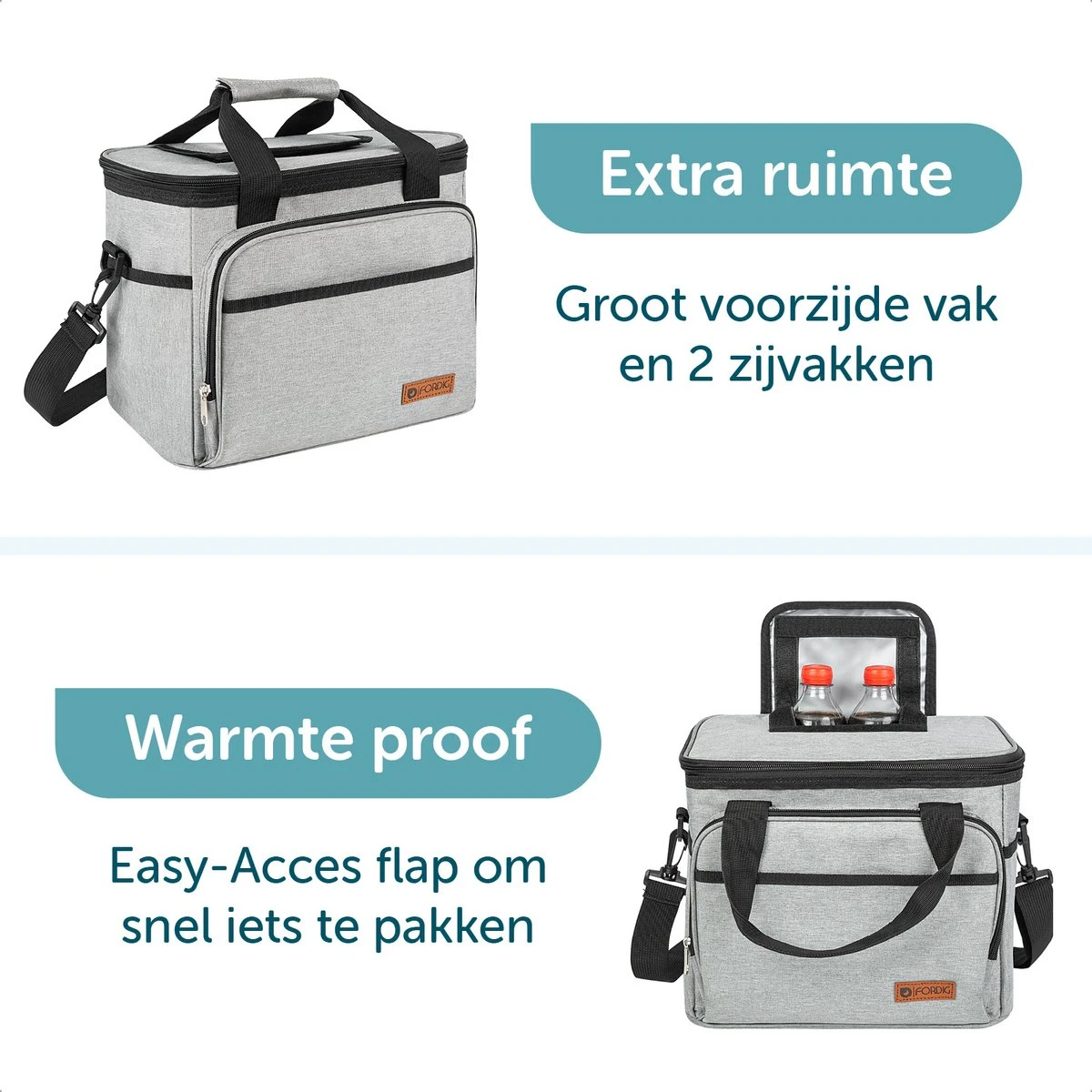 ForDig Koeltas L Grijs (15 Liter) - Gemaakt Van 600D Polyester Met PEVA-Voering - Ruimte Voor 20 Blikjes Of 10 Halve Liter Flessen - Opvouwbaar Koel Tas Met Easy-Acces Flap - Ruimte Voor Bestek - Picknick Cool Bag - Coolerbag - Grote Cooler 6 ForDig Koeltas L Grijs (15 Liter) - Gemaakt Van 600D Polyester Met PEVA-Voering - Ruimte Voor 20 Blikjes Of 10 Halve Liter Flessen - Opvouwbaar Koel Tas Met Easy-Acces Flap - Ruimte Voor Bestek - Picknick Cool Bag - Coolerbag - Grote Cooler - Image 6