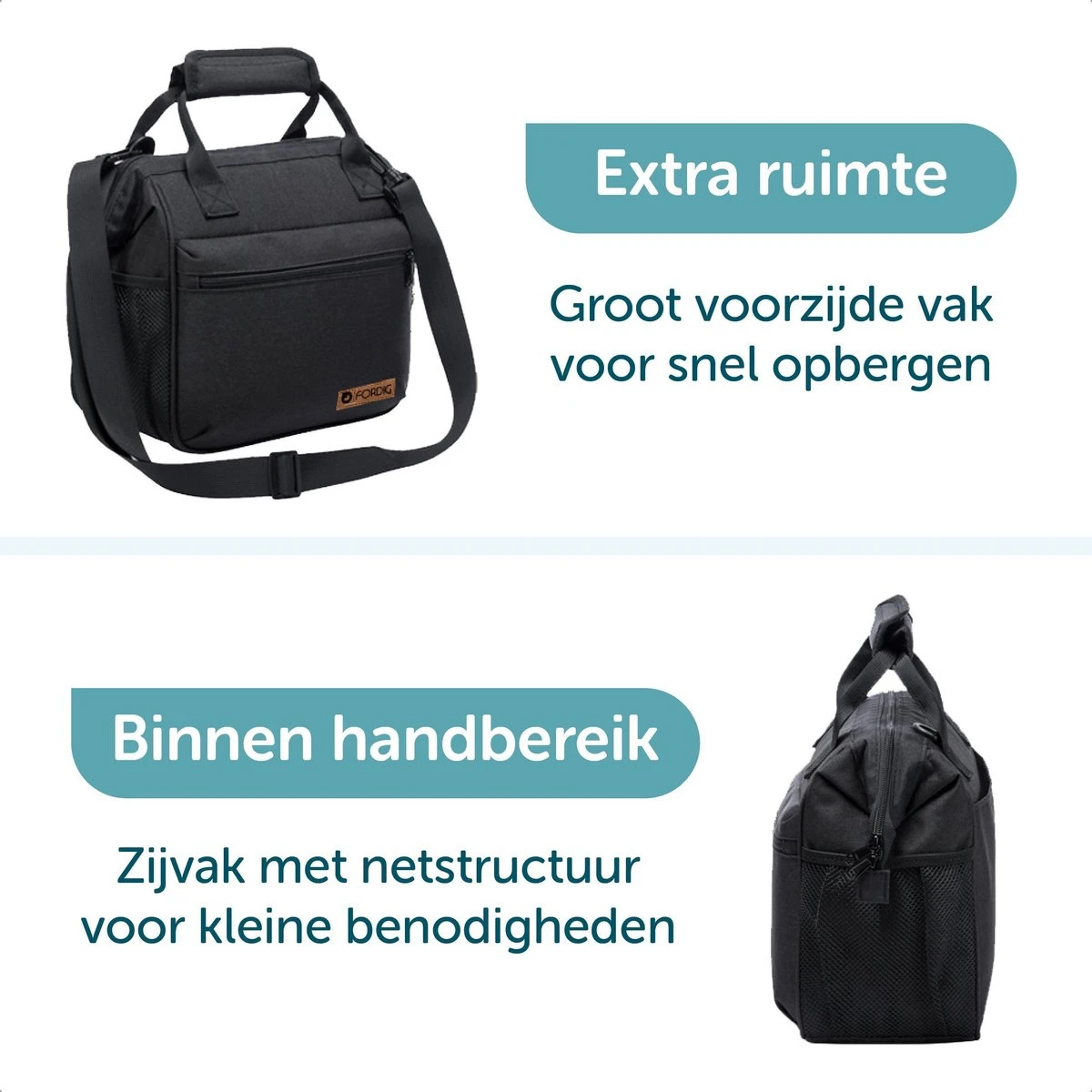 ForDig Lunchtas Zwart - Koeltas Gemaakt Van 600D Polyester Met PEVA-Voering - Ruimte Voor Lunchtrommel / Snacks / Blikjes - Koel Tas Met Mesh Opbergruimtes En Ruimte Voor Bestek - Lunch Tas Cool Bag - Coolerbag - Kleine Cooler 2 ForDig Lunchtas Zwart - Koeltas Gemaakt Van 600D Polyester Met PEVA-Voering - Ruimte Voor Lunchtrommel / Snacks / Blikjes - Koel Tas Met Mesh Opbergruimtes En Ruimte Voor Bestek - Lunch Tas Cool Bag - Coolerbag - Kleine Cooler - Image 2