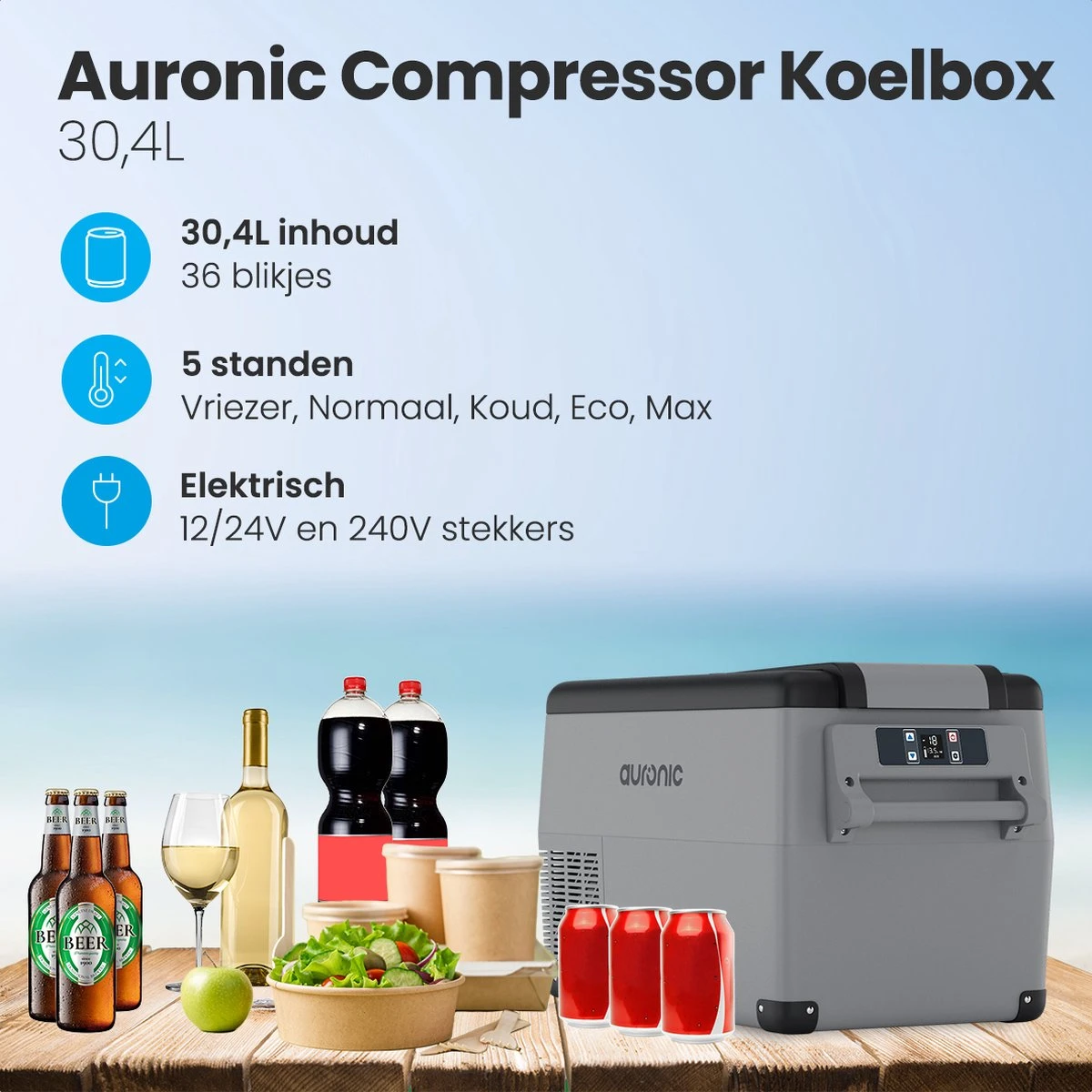Auronic Elektrische Koelbox - 30.4L - Compressor - 12V En 240V - Grijs 2 Auronic Elektrische Koelbox - 30.4L - Compressor - 12V En 240V - Grijs - Image 2