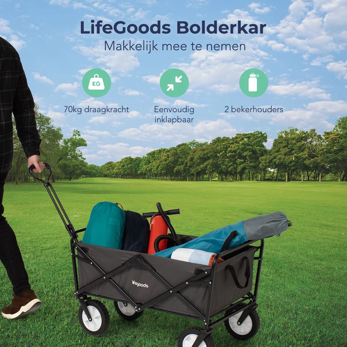 LifeGoods Bolderkar - Opvouwbaar - Draaibare Wielen - 2 Standen - 70KG Draagkracht - Grijs 2 LifeGoods Bolderkar - Opvouwbaar - Draaibare Wielen - 2 Standen - 70KG Draagkracht - Grijs - Afbeelding 2
