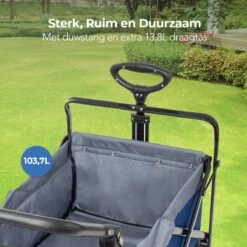 LifeGoods Bolderkar - Opvouwbaar - Tot 120KG - 103L - Extra Draagtas En Duwstang - Wasbaar Polyester - 98x45cm - Blauw/Grijs -Campingwinkels 1200x1200 2018