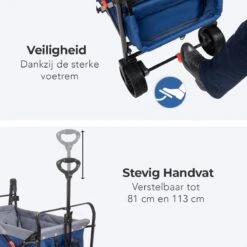 LifeGoods Bolderkar - Opvouwbaar - Tot 120KG - 103L - Extra Draagtas En Duwstang - Wasbaar Polyester - 98x45cm - Blauw/Grijs -Campingwinkels 1200x1200 2019