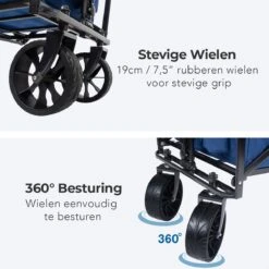 LifeGoods Bolderkar - Opvouwbaar - Tot 120KG - 103L - Extra Draagtas En Duwstang - Wasbaar Polyester - 98x45cm - Blauw/Grijs -Campingwinkels 1200x1200 2020