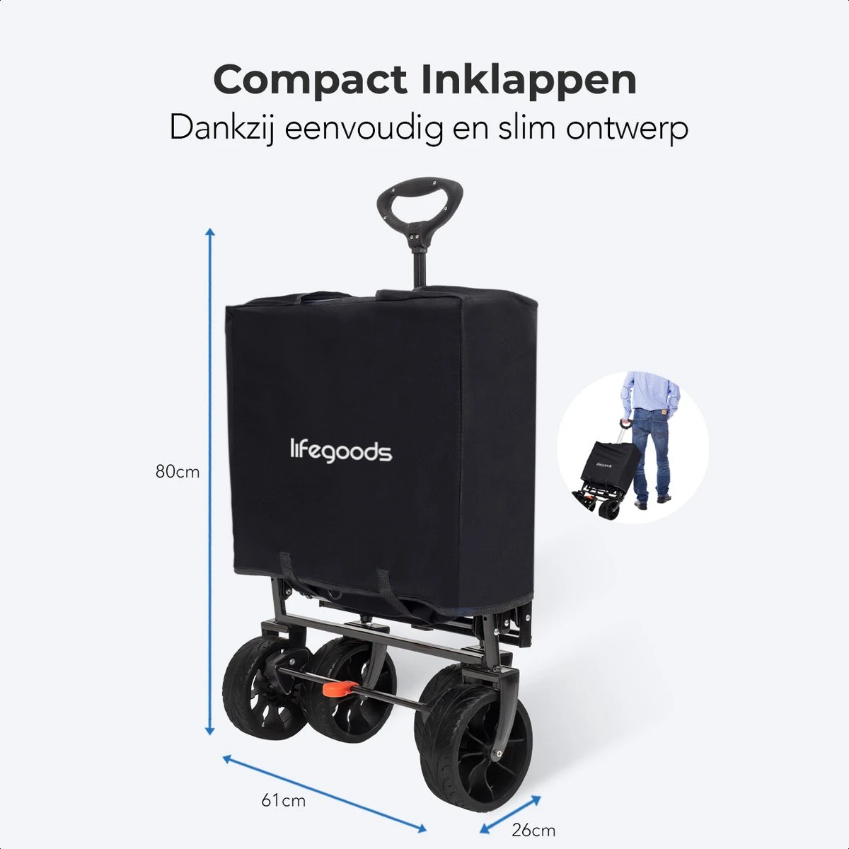 LifeGoods Bolderkar - Opvouwbaar - Tot 120KG - 103L - Extra Draagtas En Duwstang - Wasbaar Polyester - 98x45cm - Zwart/Grijs 3 LifeGoods Bolderkar - Opvouwbaar - Tot 120KG - 103L - Extra Draagtas En Duwstang - Wasbaar Polyester - 98x45cm - Zwart/Grijs - Afbeelding 3