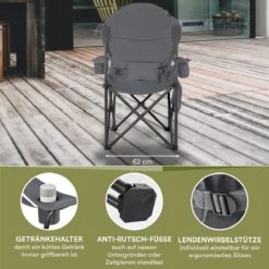 Skandika Relax Comfort Campingstoel - Campingstoel Opvouwbaar - Comfortabele Klapstoel Met Drinkhouder En Koelvak, Tot Max. 160 Kg, Opvouwbaar, Lichtgewicht | Vouwstoel Voor Kamperen, Camping, Festival, Vissen – Grijs -Campingwinkels 1200x1200 214