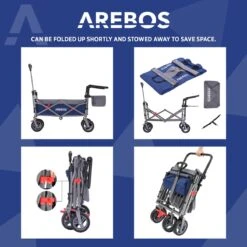 AREBOS Premium Steekwagen Met Dak Opvouwbare Tuinkar Handkar Bolderkar Blauw / Grijs -Campingwinkels 1200x1200 2146