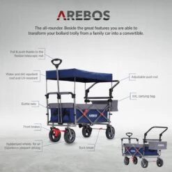 AREBOS Premium Steekwagen Met Dak Opvouwbare Tuinkar Handkar Bolderkar Blauw / Grijs -Campingwinkels 1200x1200 2147