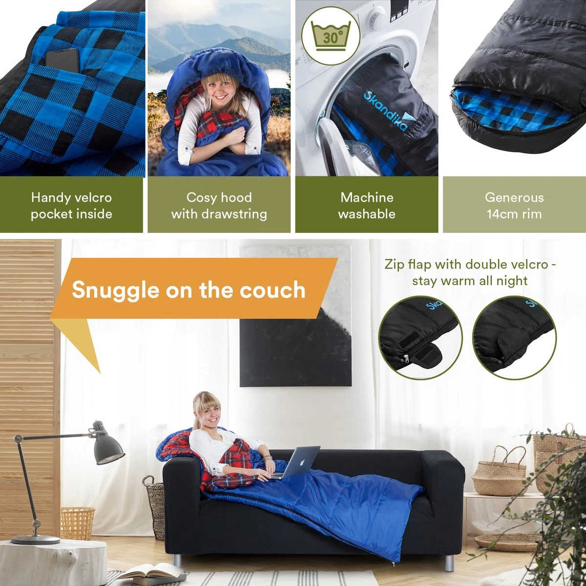 Skandika Dundee Flannel-L Slaapzak – Mummmieslaapzakken – Slaapzakken Volwassen - Maat M – Unisex - Katoen, Luxe Kwaliteit, Dubbele Slaapzak, 3 Seizoenen, Tot -20°C - 220 X 80 Cm - Outdoor Kampeerslaapzak – Ritssluiting Links - Zwart/blauw 3 Skandika Dundee Flannel-L Slaapzak – Mummmieslaapzakken – Slaapzakken Volwassen - Maat M – Unisex - Katoen, Luxe Kwaliteit, Dubbele Slaapzak, 3 Seizoenen, Tot -20°C - 220 X 80 Cm - Outdoor Kampeerslaapzak – Ritssluiting Links - Zwart/blauw - Image 3