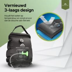 Needventure Solar Douche - Camping Douchezak - Buiten Douche - Tuindouche - Inclusief Thermometer - Waterzak Met Douchekop - 20L - Zwart -Campingwinkels 1200x1200 712