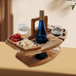 Merkloos Houten Outdoor Wijntafel Draagbare Houten Picknicktafel Mini Campingtafels Met Wijnglas Houder Voor Tuin Outdoor Camping Picknick Strand - Plataan Hout - Wijn -Campingwinkels 1200x1200 72