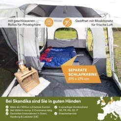 Skandika Pitea XL CROSS Tent – Koepeltenten - Autotent – Campingtent Voor SUV, Caddy, Auto, CUV - Voor Max. 4 Personen – Vrijstaand – Met/zonder Slaapcabine – Max. Stahoogte 230 Cm – 3000mm Waterkolom - 475 X 290 X 230 Cm (LxBxH) – Kamperen - Grijs -Campingwinkels 1200x1200 759