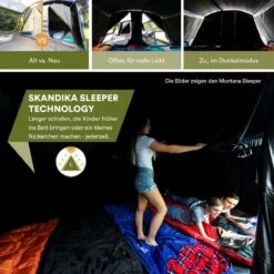 Skandika Nimbus Sleeper 12 Tent – Koepeltenten – 12 Persoons Familietent - Campingtent – Muggengaas – Sleeper Technology (3 Extra Donkere Slaapcabines) – 760 X 630 X 215 Cm (LxBxH) – 5000 Mm Waterkolom – Camping, Tuin – Kamperen – Blauw/wit -Campingwinkels 1200x1200 777