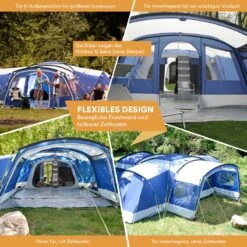 Skandika Nimbus Sleeper 12 Tent – Koepeltenten – 12 Persoons Familietent - Campingtent – Muggengaas – Sleeper Technology (3 Extra Donkere Slaapcabines) – 760 X 630 X 215 Cm (LxBxH) – 5000 Mm Waterkolom – Camping, Tuin – Kamperen – Blauw/wit -Campingwinkels 1200x1200 778