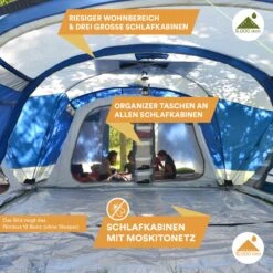 Skandika Nimbus Sleeper 12 Tent – Koepeltenten – 12 Persoons Familietent - Campingtent – Muggengaas – Sleeper Technology (3 Extra Donkere Slaapcabines) – 760 X 630 X 215 Cm (LxBxH) – 5000 Mm Waterkolom – Camping, Tuin – Kamperen – Blauw/wit -Campingwinkels 1200x1200 779