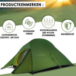 Cloud Up 3 Upgraded - Naturehike® - Tent 3 Persoons - Lichtgewicht Tent - Incl. Grondzeil - 20D 4000MM - Outdoor Kampeertent - Waterdicht - Hiking & Wandelen -Campingwinkels 1200x1200 809