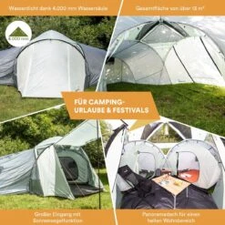 Skandika Bern 4 Koepeltent - Koepeltent - Tenten - 4 Persoons Kampeertent Met Panoramisch Dakraam, 2 Slaapcabines, Grondzeil, 210 Cm Stahoogte, Waterdicht, 4000 Mm Waterkolom - Grote Outdoor Familie Tent, Kampeertent - Grijs -Campingwinkels 1200x1200 836