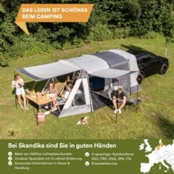 Skandika Pitea XL UP Tent – Koepeltenten - Autotent – 4 Persoons Campingtent Voor SUV, Caddy, Auto, CUV – Vrijstaand – Met/zonder Slaapcabine – Max. Stahoogte 200 Cm – Waterdicht Met 3000mm Waterkolom - 515 X 300 X 200 Cm (LxBxH) – Kamperen - Grijs -Campingwinkels 1200x1200 938