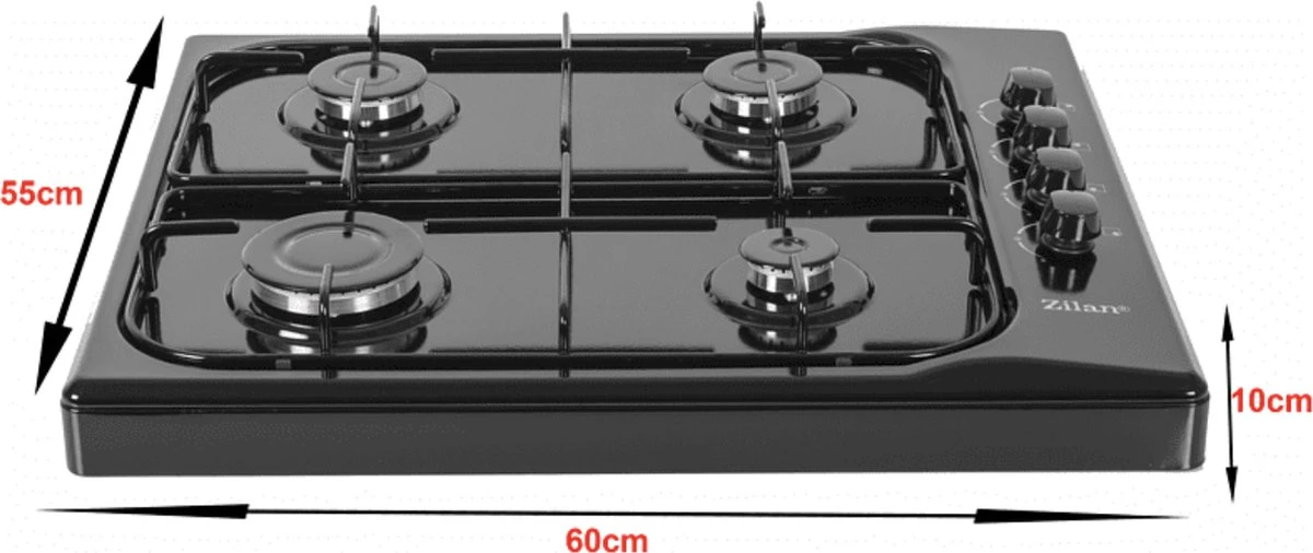 Zilan - Vrijstaande Gaskookplaat - 4 Branders - Gaskooktoestel 4 Pits - Zwart - Roestbestendig 5 Zilan - Vrijstaande Gaskookplaat - 4 Branders - Gaskooktoestel 4 Pits - Zwart - Roestbestendig - Image 5