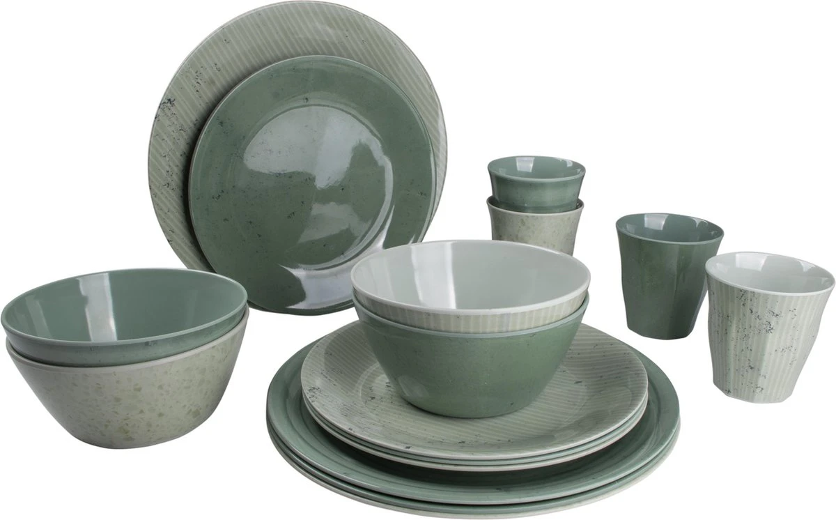 Bo-Camp Servies - Campingbord - 100% Melamine - 16 Delig - Mix & Match - Groen 1 Bo-Camp Servies - Campingbord - 100% Melamine - 16 Delig - Mix & Match - Groen