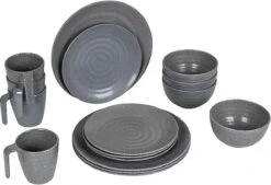 Bo-Camp Campingservies - 100% Melamine - 16-delig - Stone - Grijs -Campingwinkels 1200x820 4