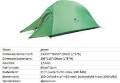 Cloud Up 1 Upgraded - Naturehike® - 1 Persoons Tent - Lichtgewicht Tent - Incl. Grondzeil - 210T 3000mm - Outdoor - Waterdicht - Hiking & Wandelen -Campingwinkels 1200x830 1