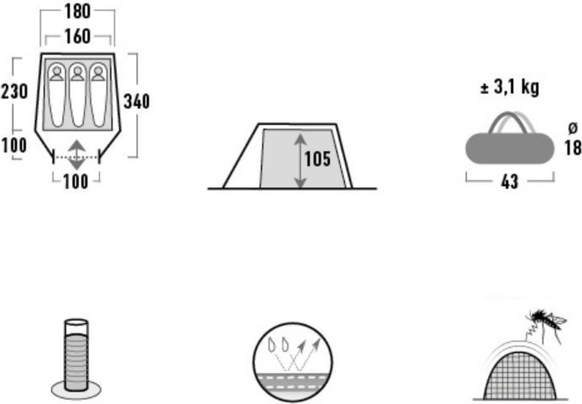 High Peak Lichtgewicht Tunneltent Kite 3 LW, Trekking Tent 3 Personen, 3,1 Kg, Aluminium Stokken, 3000 Mm Waterdicht, Extra Lang 230 Cm 3 High Peak Lichtgewicht Tunneltent Kite 3 LW, Trekking Tent 3 Personen, 3,1 Kg, Aluminium Stokken, 3000 Mm Waterdicht, Extra Lang 230 Cm - Image 3