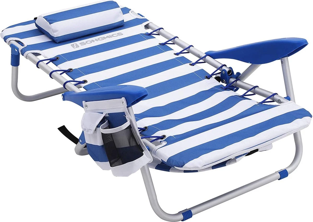 Naqsh Store Strandstoel Met Hoofdkussen, Aluminium, Draagbare Vouwstoel, Campingstoel, Opvouwbaar En Verstelbaar, Zoals Een Rugzak Draagbaar, Buitenstoel, Blauw En Wit Gestreept GCB62BU 2 Naqsh Store Strandstoel Met Hoofdkussen, Aluminium, Draagbare Vouwstoel, Campingstoel, Opvouwbaar En Verstelbaar, Zoals Een Rugzak Draagbaar, Buitenstoel, Blauw En Wit Gestreept GCB62BU - Image 2