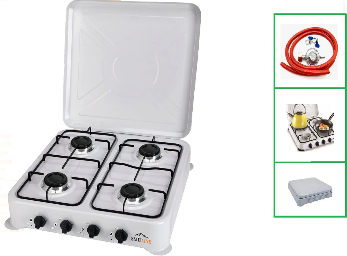 SMH LINE® Gas Kooktoestel 4 Pits - Camping Kooktoestel - Gaskomfoor - Incl. Gasslang Set 1 SMH LINE® Gas Kooktoestel 4 Pits - Camping Kooktoestel - Gaskomfoor - Incl. Gasslang Set