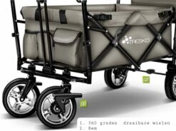 Wildebeest Bolderkar Opvouwbaar Grijs - Bolderwagen Met Kinder Zitje - Bolderkarren - Handkar Grijs - Opvouwbaar Transportwagen - Transportkar - Handkar Tuin Trolley Met Dak Transport Trolley XXL -Campingwinkels 1200x896 5