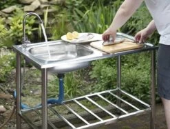 Camping/Outdoor Inox Tafel Met Gootsteen Lavabo En Kraan 100x77x50cm -Campingwinkels 1200x909