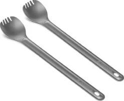 Navaris 2x Spork Met Extra Lange Handgreep - Set Van 2 - Campingbestek Van Titanium - Bestek Voor Onderweg - Lichtgewicht - Inclusief Bewaarzakje -Campingwinkels 1200x974 3