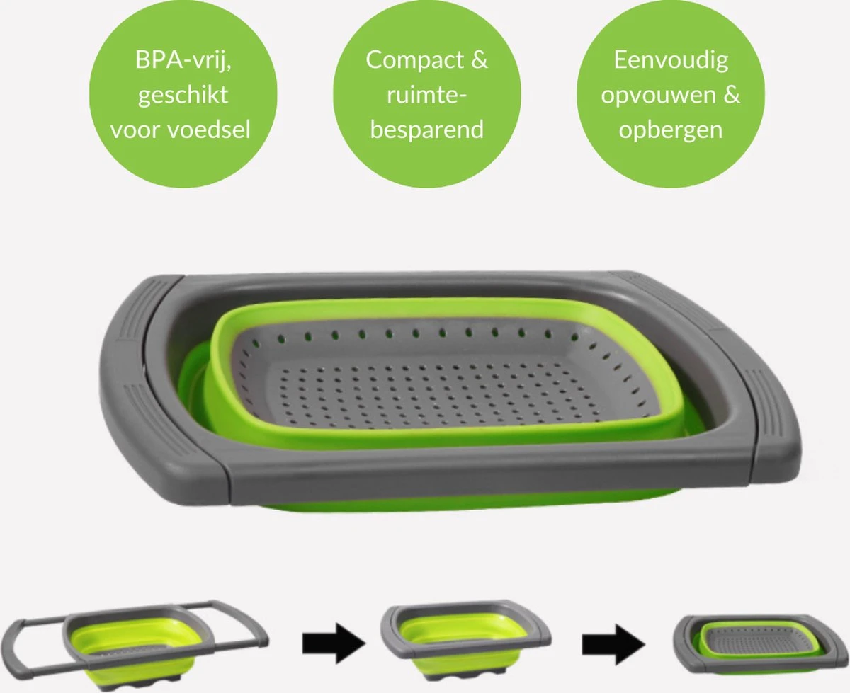 Buxibo - 3-Delige Keuken Vergiet Set Inklapbaar Groen/Grijs 14 Buxibo - 3-Delige Keuken Vergiet Set Inklapbaar Groen/Grijs - Image 14