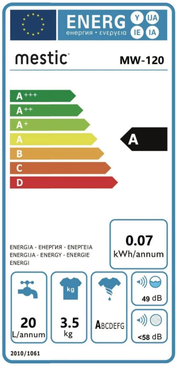 Mestic MW-120 Wasmachine/Centrifuge Combinatie - 230V 2 Mestic MW-120 Wasmachine/Centrifuge Combinatie - 230V - Image 2