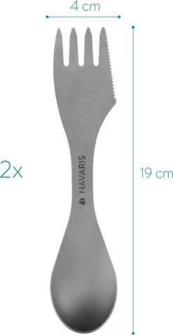 Navaris 2x Spork Titanium Campingbestek - Vork, Mes En Lepel In één - Bestek Voor Onderweg En Op Reis - Lichtgewicht - Inclusief Bewaarzakje -Campingwinkels 621x1200 4