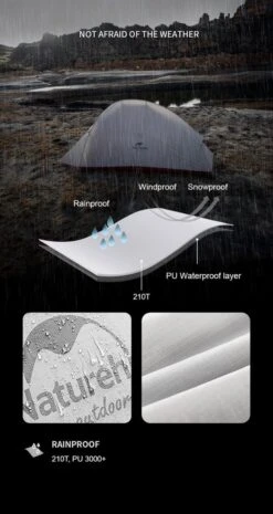 Cloud Up 1 Upgraded - Naturehike® - 1 Persoons Tent - Lichtgewicht Tent - Incl. Grondzeil - 210T 3000mm - Outdoor - Waterdicht - Hiking & Wandelen -Campingwinkels 637x1200