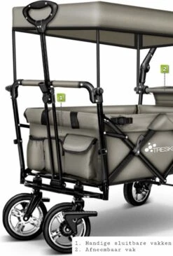 Wildebeest Bolderkar Opvouwbaar Grijs - Bolderwagen Met Kinder Zitje - Bolderkarren - Handkar Grijs - Opvouwbaar Transportwagen - Transportkar - Handkar Tuin Trolley Met Dak Transport Trolley XXL -Campingwinkels 810x1200 7