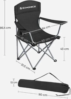 MIRA Home - Campingstoel Set Van 2 Inklapbaar - Klapstoel Met Robuust Frame - Met Flessenhouder - 76 X 51.5 X 95.5 Cm - Zwart -Campingwinkels 866x1200