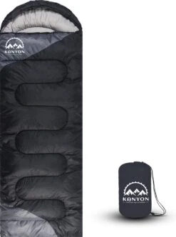 Kanyon Slaapzak - Volwassen - Mummieslaapzak Met Capuchon - 1.6kg - Kamperen - Zwart/Grijs - Ca. 220 X 75 Cm - Comfortzone: 5-16 Graden - Incl. Draagtas