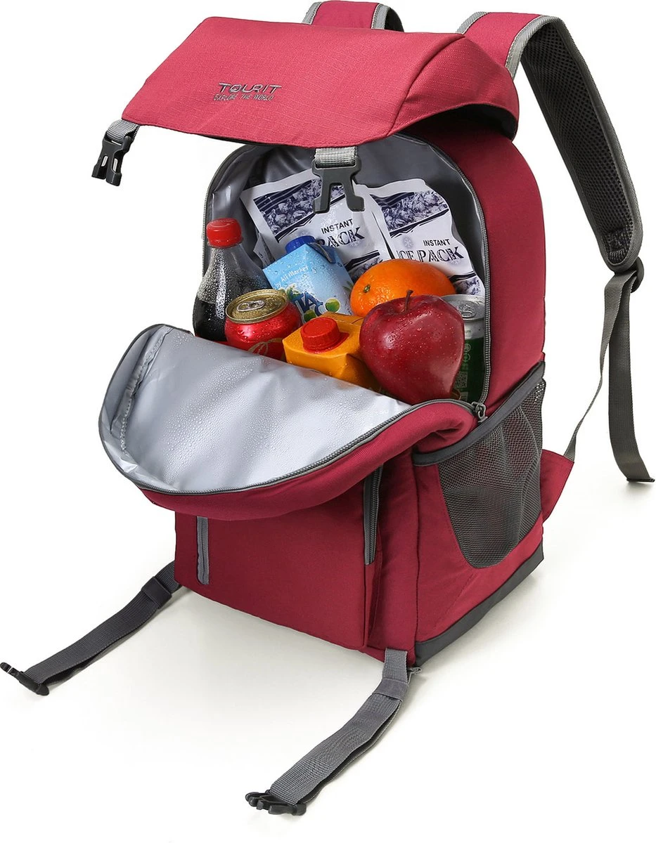 Tourit - Koeltas Rugzak (25L) - Geschikt Voor 21 Blikjes - Lunchtas Voor Dames En Heren - Rood 2 Tourit - Koeltas Rugzak (25L) - Geschikt Voor 21 Blikjes - Lunchtas Voor Dames En Heren - Rood - Image 2
