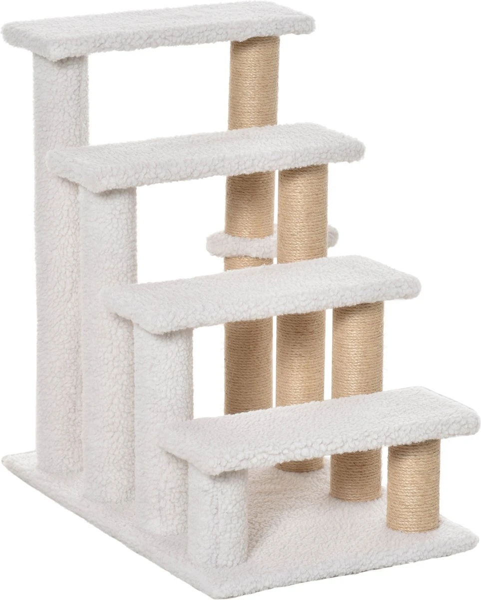 PawHut Huisdierentrap Met Krabpaal Bal 4 Treden Kattentrap Dierentrap Pluche Jute D06-093 3 PawHut Huisdierentrap Met Krabpaal Bal 4 Treden Kattentrap Dierentrap Pluche Jute D06-093 - Afbeelding 3